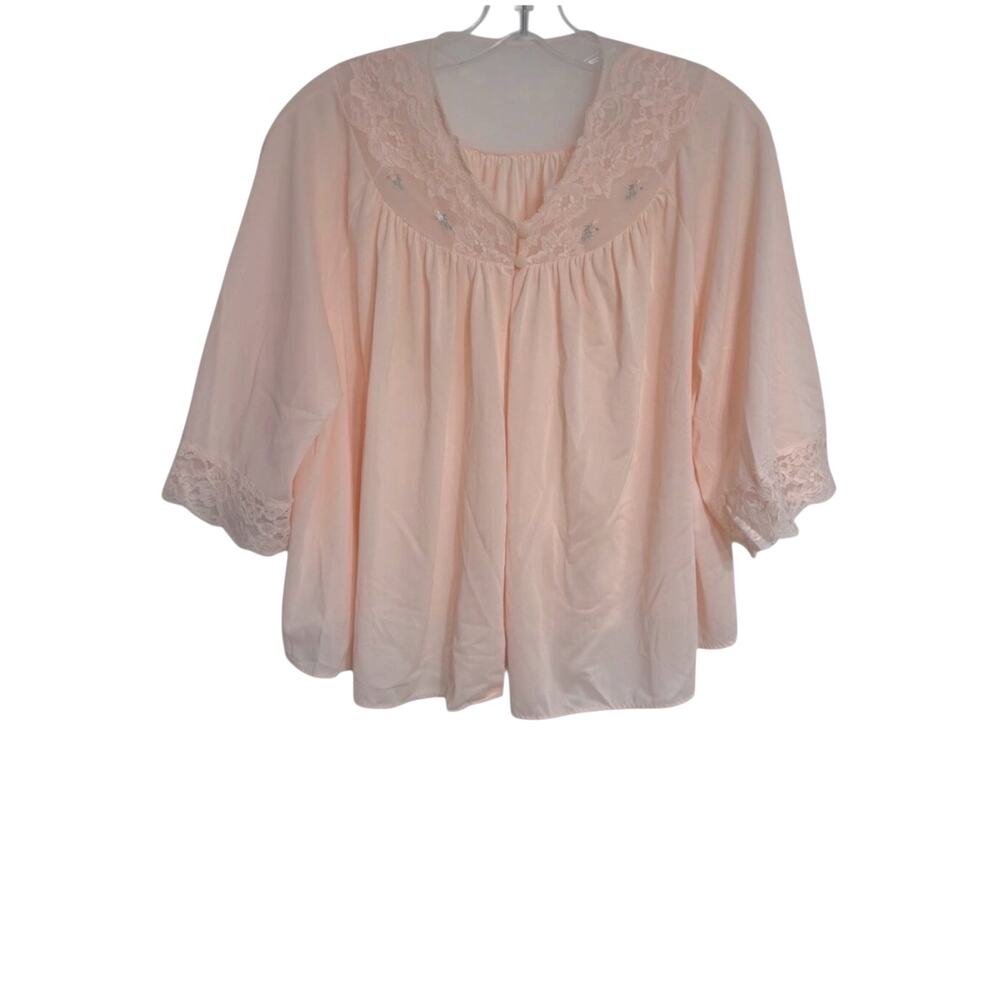 Vintage Shadowline Blush Pink Lace Sheer Lingerie Blouse Women's L Cottagecore